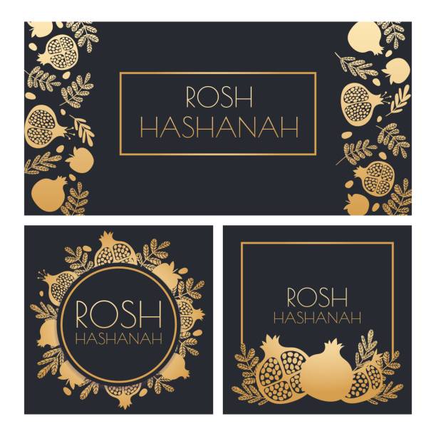 yahudi yeni yılı. mutlu shana tova, rosh hashanah tatil sembolleri ve nar tebrik posterleri vektör şablonu - rosh hashanah stock illustrations