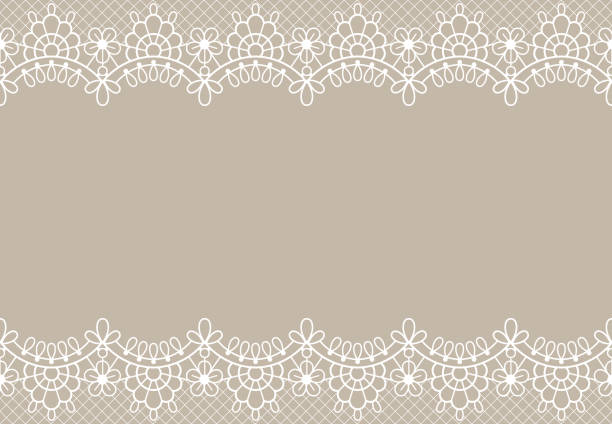 Lace background. Luxury floral lace borders ornate design element with place for text. Wedding, birthday or certificate vector texture Lace background. Luxury floral lace borders ornate design element with place for text. Wedding, birthday or certificate vector texture. Decorative romantic element with details on beige lace doily crochet craft product stock illustrations