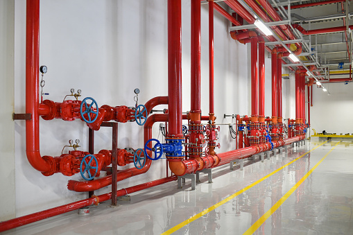 Industrial fire sprinkler valve station and emergency of alarm system to safety and security system in factory.