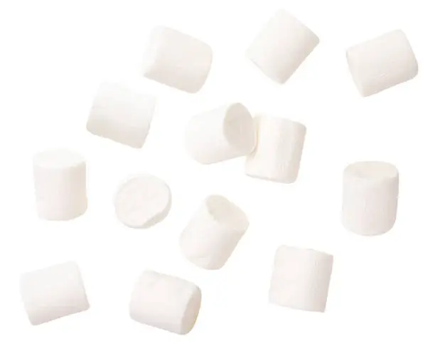 Photo of Chewing marshmallow flies on a white background. Isolated