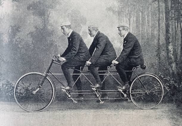 Tricycle champions Heinrich, Wilhelm and Karl Opel, Germany Image from 19th century retro bicycle stock pictures, royalty-free photos & images
