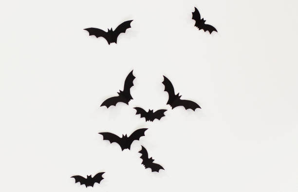 istock Halloween and decoration concept - black paper bats flying over white background 1267709080