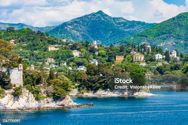 Approaching Portofino On Our Ferry We Pass The Town Of Rapallo Rising Up From The Coastline Stock Photo - Download Image Now
