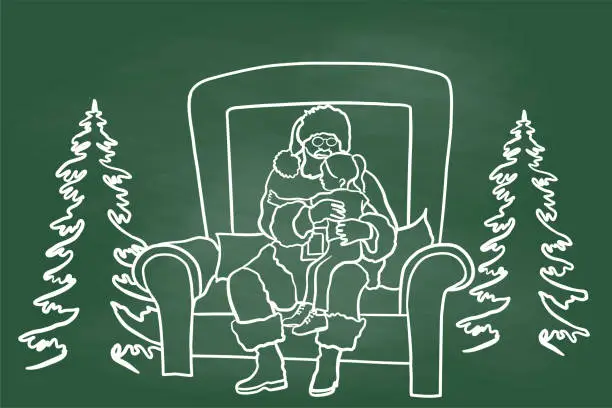 Vector illustration of Christmas On Santa's Knees Chalkboard Green