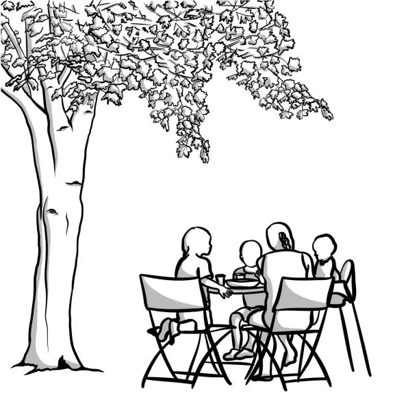 Vector illustration of Eating Outdoor Mom And Kids