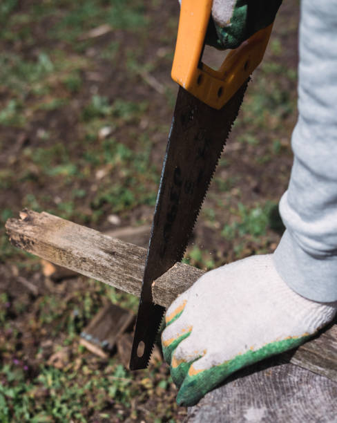istock Builder saws wooden stick with hand saw 1267714460