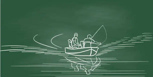 Vector illustration of Fresh Water Fishing Boat Chalkboard