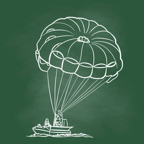Parasailing Fun Chalkboard A person readying themselves for a parasailing ride parasailing stock illustrations
