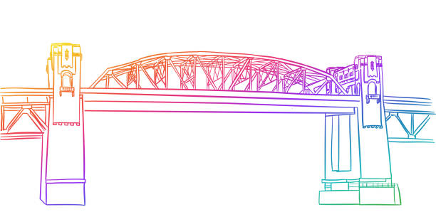 illustrazioni stock, clip art, cartoni animati e icone di tendenza di arcobaleno del ponte vecchio del centro città - bridge stone bridge vector arch bridge