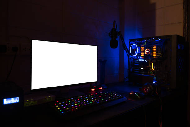 istock High-end computer with white screen can play games. Edit photoshop 3D 1267723431