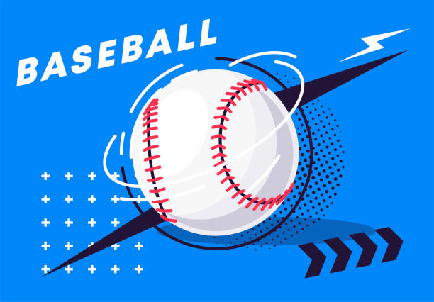 ilustraciones, imágenes clip art, dibujos animados e iconos de stock de ilustración vectorial de una pelota de béisbol con elementos elegantes en el fondo - baseball