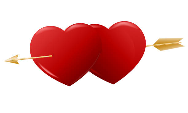 istock Two red harts with gold arrow. Vector harts to valentines day 1267730150