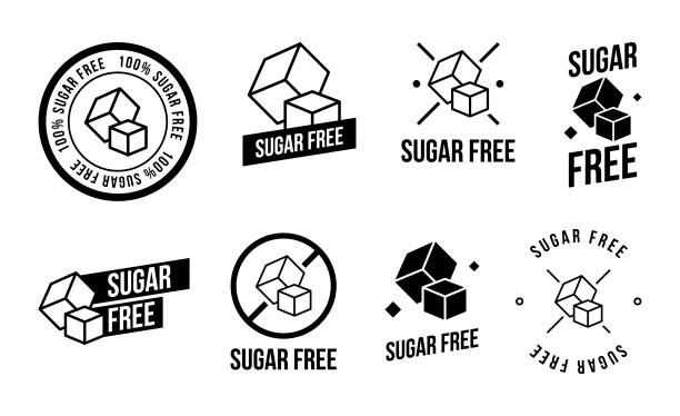 Sugar free foods Icons set. Various black and white designs, can be used as stamps, seals, badges, for packaging etc. Vector vector art illustration