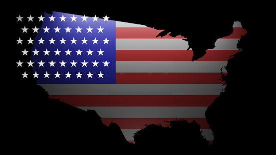 USA map with flag texture  and top light (3D Rendering)