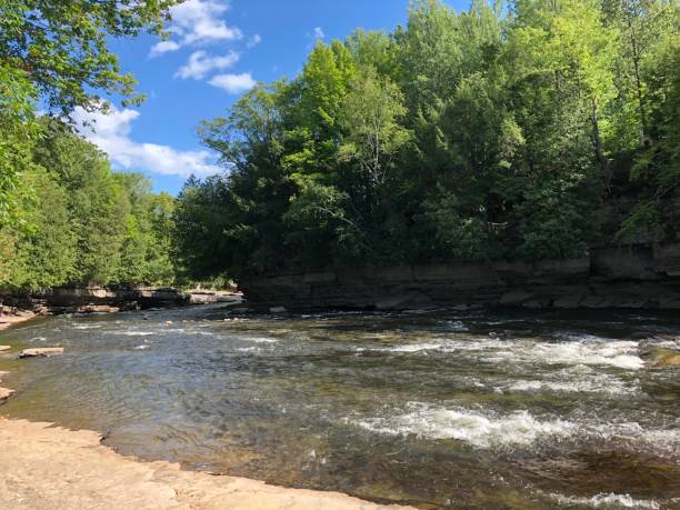 istock View of moving river with stone wall in a natural row 4 1267763592