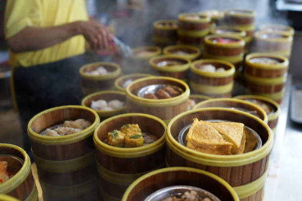 istock Various selection of dim sum in bamboo steamer, Chinese cuisine 1267794505