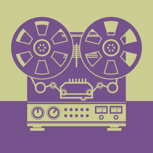 illustrazioni stock, clip art, cartoni animati e icone di tendenza di reel stereo analogico hi-fi vintage per il lettore di deck a nastro - reel to reel tape