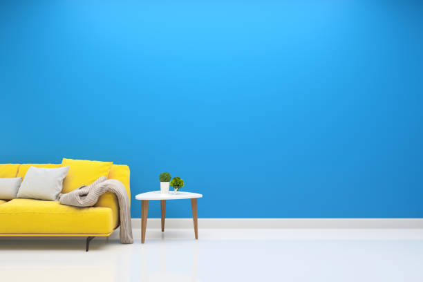 istock Scandinavian Cozy Living Room Interior With Minimal Sofa Plant Tree,3D Render,Background Mock up Concept Design 1267813345