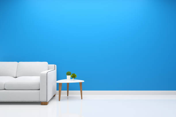 istock Scandinavian Cozy Living Room Interior With Minimal Sofa Plant Tree,3D Render,Background Mock up Concept Design 1267813352