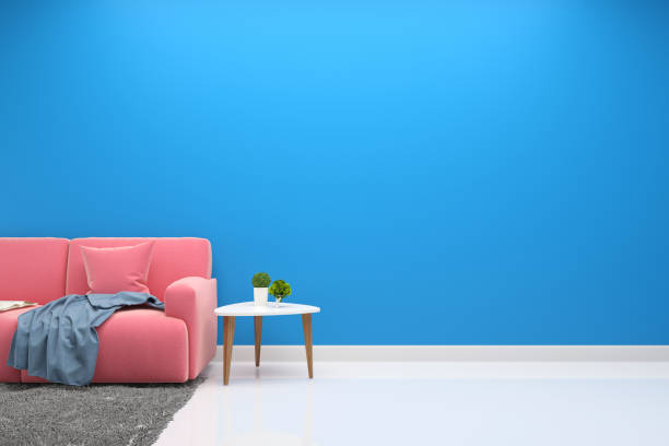 istock Scandinavian Cozy Living Room Interior With Minimal Sofa Plant Tree,3D Render,Background Mock up Concept Design 1267813354