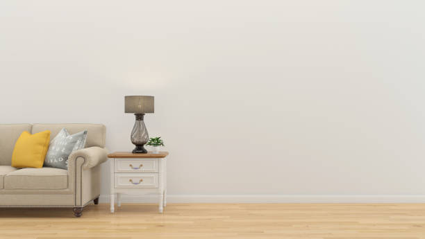 istock Scandinavian Cozy Living Room Interior With Minimal Sofa Plant Tree,3D Render,Background Mock up Concept Design 1267813355