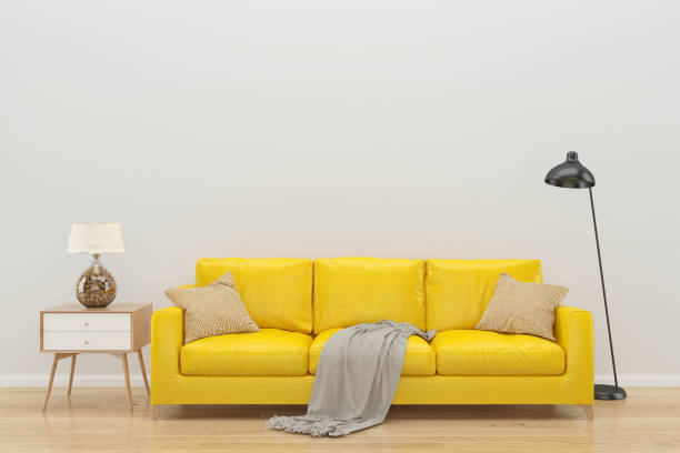 istock Scandinavian Cozy Living Room Interior With Minimal Sofa Plant Tree,3D Render,Background Mock up Concept Design 1267813417