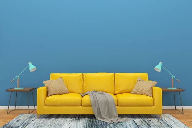 istock Scandinavian Cozy Living Room Interior With Minimal Sofa Plant Tree,3D Render,Background Mock up Concept Design 1267813420