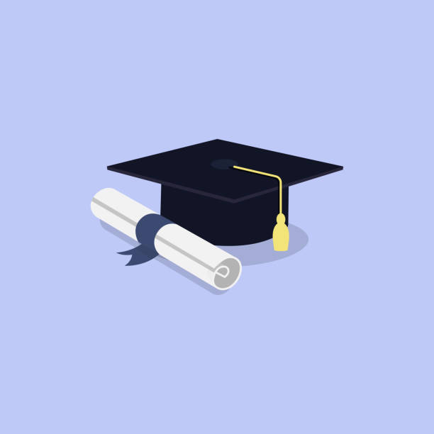 ilustrações de stock, clip art, desenhos animados e ícones de graduation cap and diploma scroll icon - mortar board