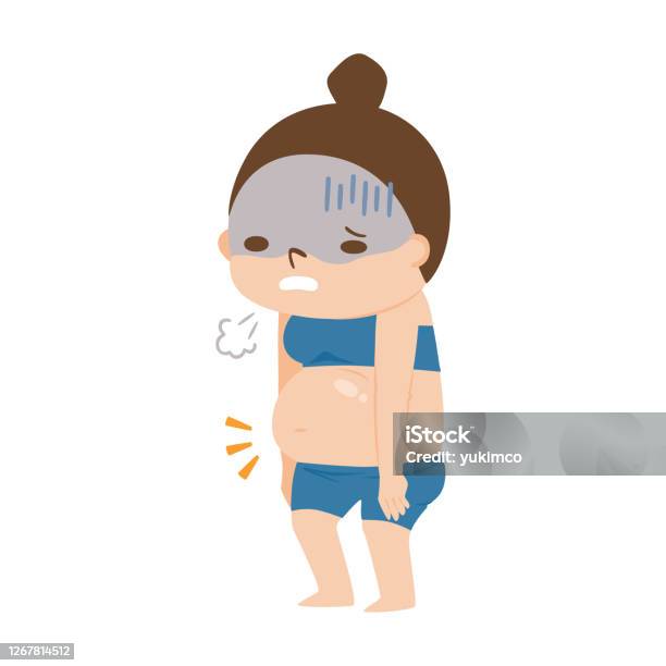 Illustration Of A Woman With A Fat Belly And A Fat Sigh Stock Illustration  - Download Image Now - iStock
