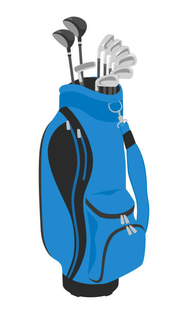 ilustracja niebieskiej torby caddie przynieść na pole golfowe. - golf bag stock illustrations