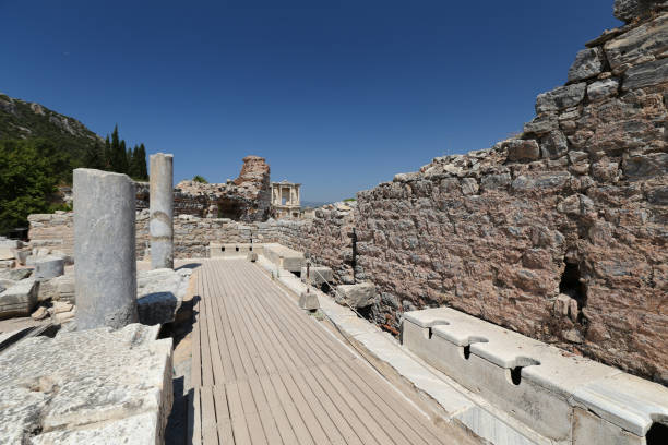 public toilets of ephesus ancient city, izmir city, turkey - toilet public restroom ephesus history imagens e fotografias de stock