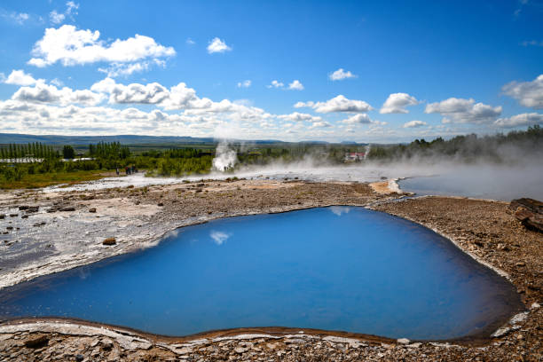 Strokkur Geysir Lake on Iceland Strokkur Geysir Lake on Iceland sulphur landscape fumarole heat stock pictures, royalty-free photos & images