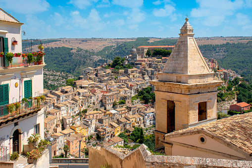 Ragusa Ibla a UNESCO heritage, view street stairs in historic center, Sicily