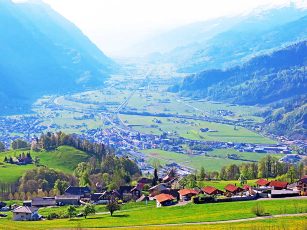 istock Spacious subalpine valley Seeztal along the Seez River between Lake Walensee and the Rheintal Valley, Walenstadtberg - Canton of St. Gallen, Switzerland (Kanton St. Gallen, Schweiz) 1267842037