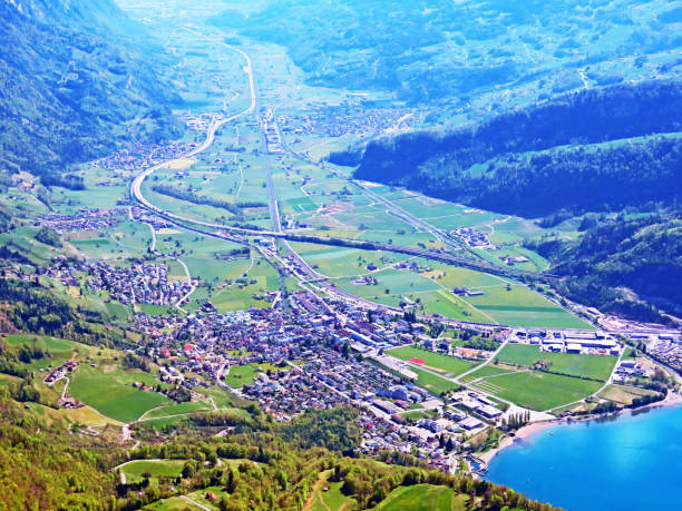 istock Spacious subalpine valley Seeztal along the Seez River between Lake Walensee and the Rheintal Valley, Walenstadtberg - Canton of St. Gallen, Switzerland (Kanton St. Gallen, Schweiz) 1267842575