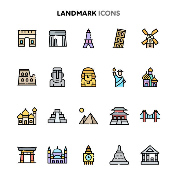 ilustrações de stock, clip art, desenhos animados e ícones de landmarks icon set. linelo color series. - coliseum italy rome istanbul