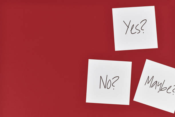 istock Decision making concept with white paper notes with words 'Yes?', 'No?' and 'Maybe?' 1267865945