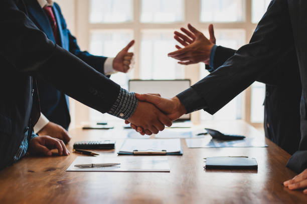 Handshake. Meeting of business people and working cooperation in the organization. stock photo