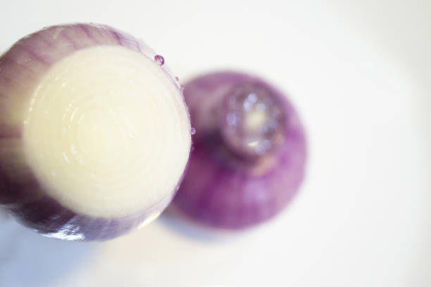 Uncooked purple chives in the kitchen. No people