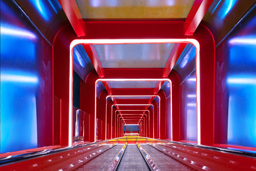 Escalator circular passage with red light
