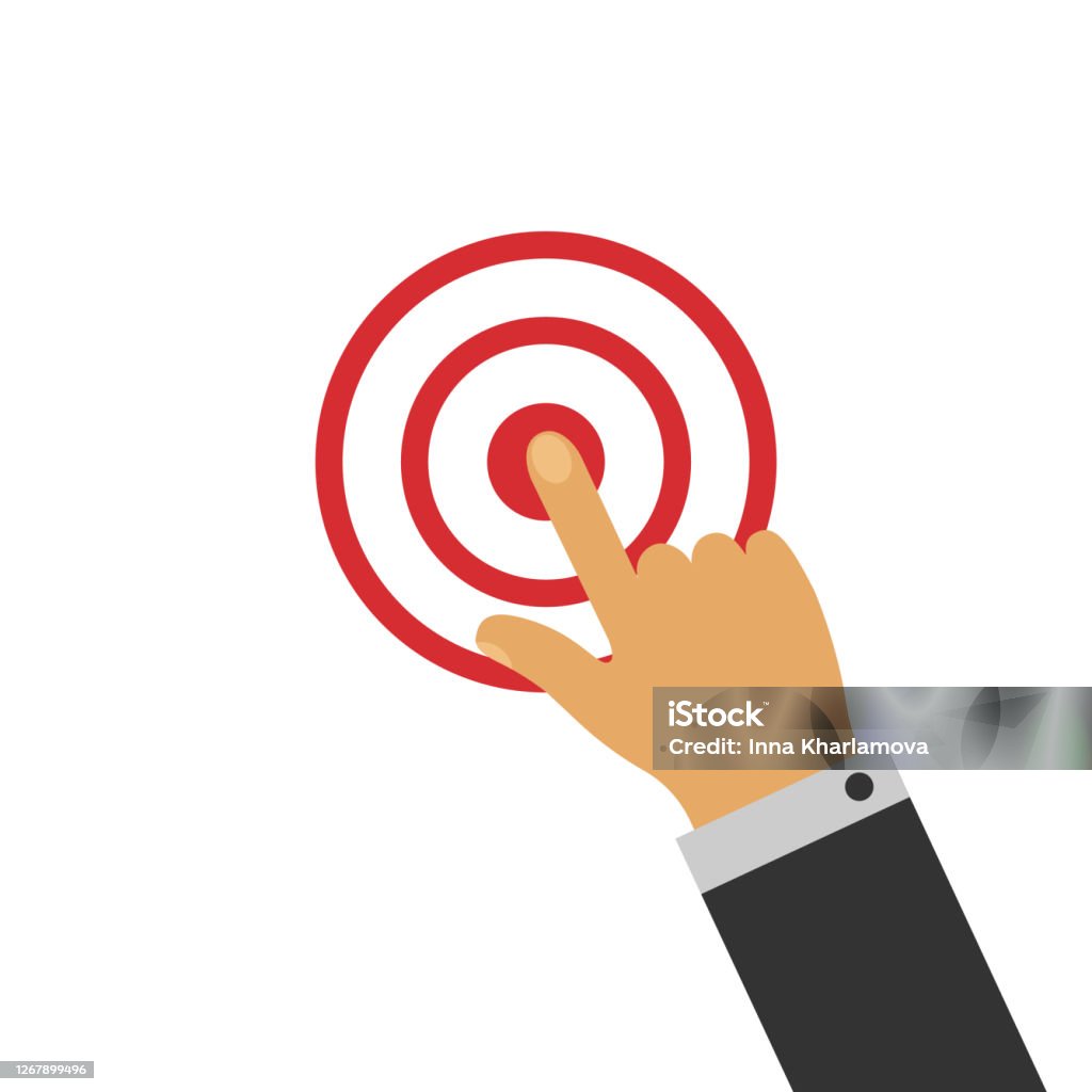 Target Pointed Hand Pointing On Central Of Target From Top View Stock Illustration ...