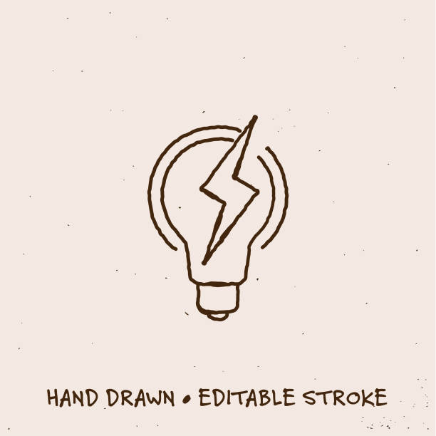ilustrações de stock, clip art, desenhos animados e ícones de hand drawn bulb single line icon with editable stroke - pencil drawing flash