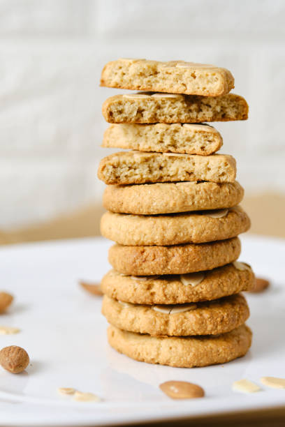 istock Stack of Gluten Free Almond Cookies set on white cafe table background. 1267906394
