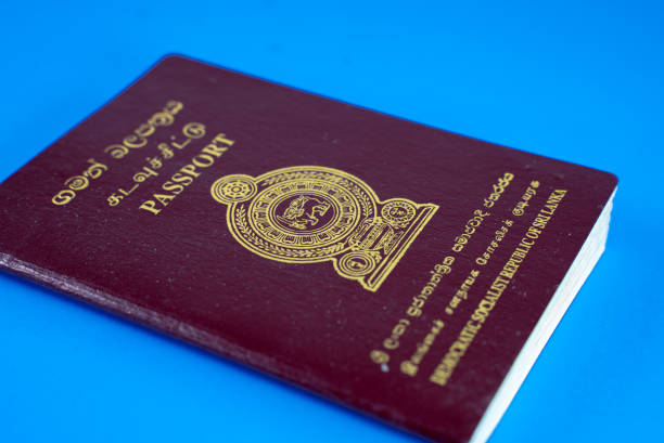 istock Background image of Srilankan passport on a blue background 1267929994