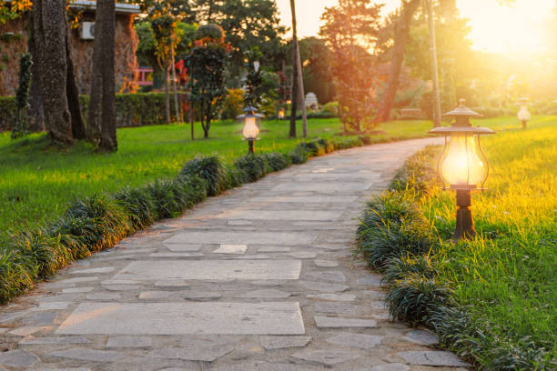 istock Paved stone path in the park or garden 1267933925