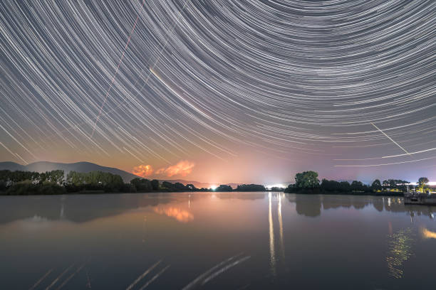istock Star trails over the lake 1267934001