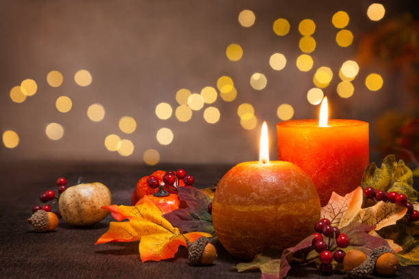 istock Autumn arrangement and holiday lights. 1267935078