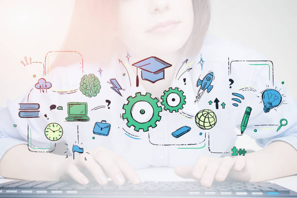 istock Woman typing on keyboard, online education sketch 1267935303