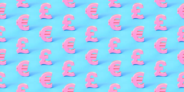 istock Seamless repetitive British Pound and Euro Sign pattern on blue background 1267936412