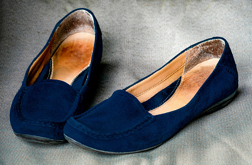 Dark blue suede female slippers